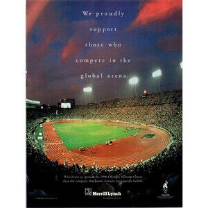 1996 Merrill Lynch Investments Vintage Print Ad Atlanta Olympic Stadium Wall Art
